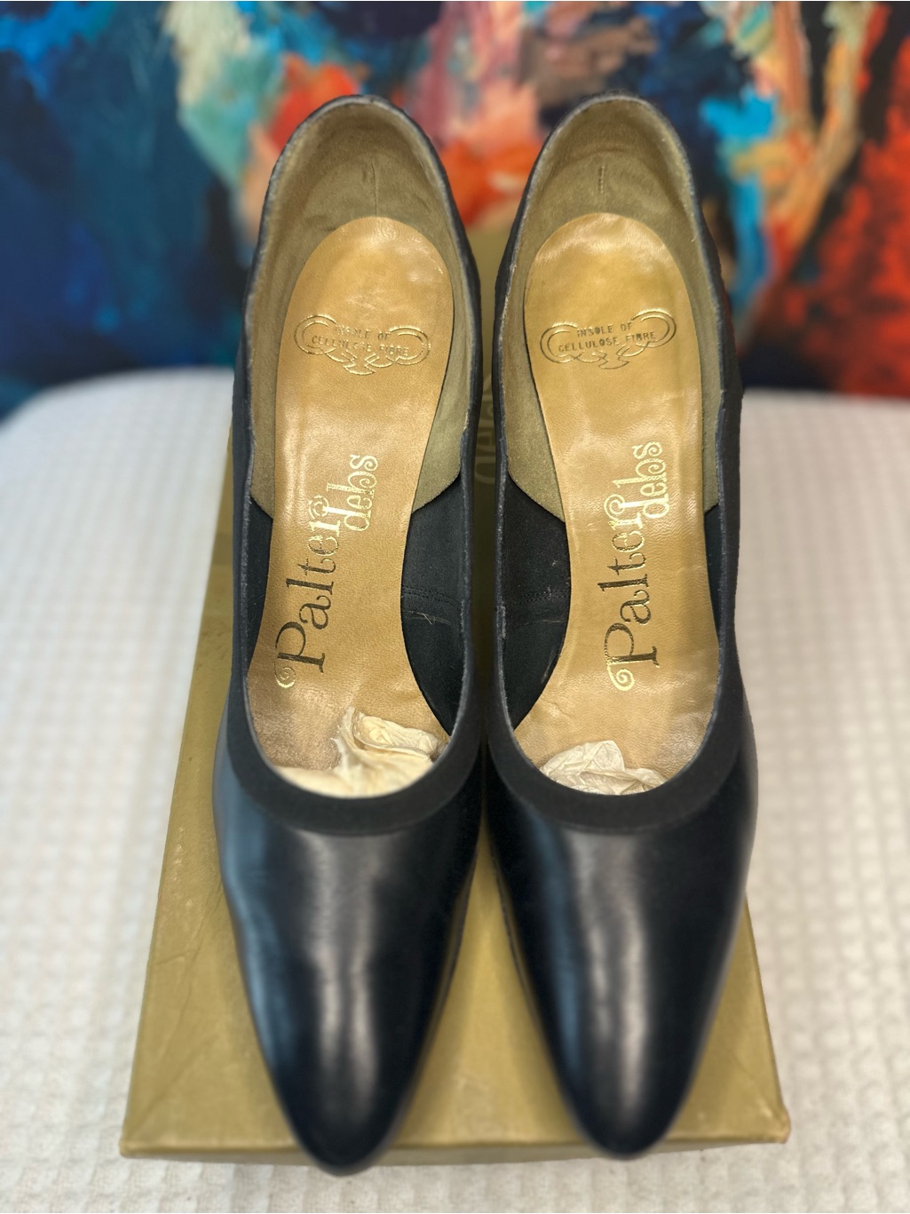 No86 Vintage Palter Debs Black Calf Mystery Scalloped Pumps Size 75 3a